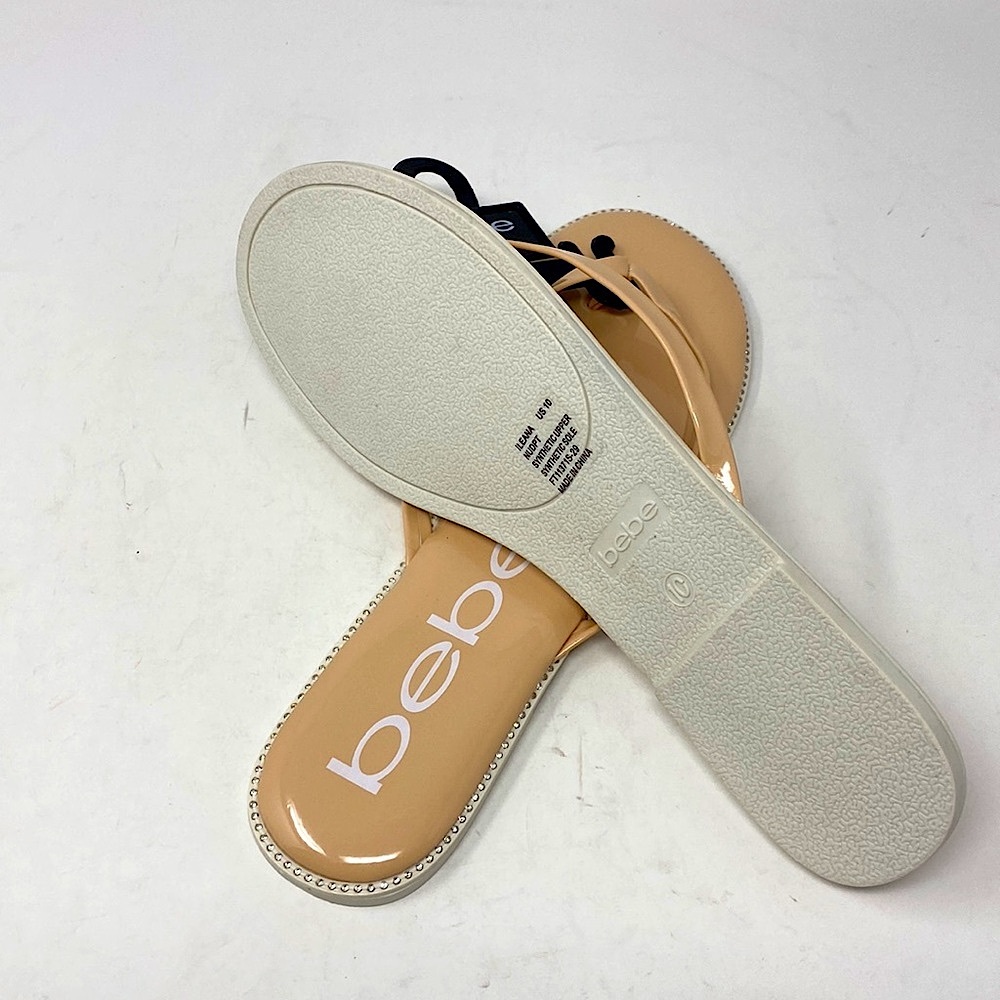 Women's bebe 𝐈𝐥𝐞𝐚𝐧𝐚 Nude Patent  thong sandals - Picture 4 of 4